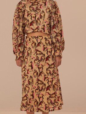 Farm Rio Cream Horses Guipure Midi Skirt